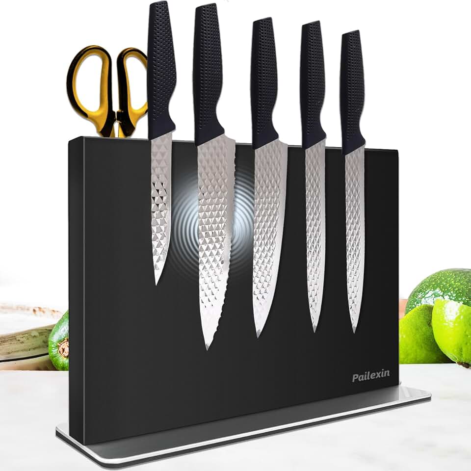 Magnetic Knife Block Without Knives—Black, Stainless Steel, 12" | Double-Sided Magnetic Knife Holder Stand with Strong Magnets, Knife Storage Organizer for Kitchen Counter top