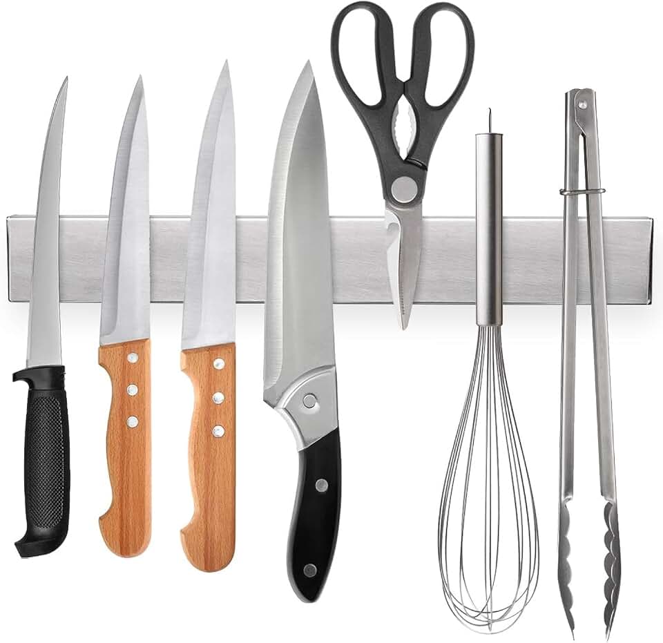 Ninonly 12 Inch Magnetic Knife Holder for Wall, Stainless Steel Knife Strip | No-drill magnetic knife strip, wall mounted space-saving organizer for kitchen knives, utensils and small tools