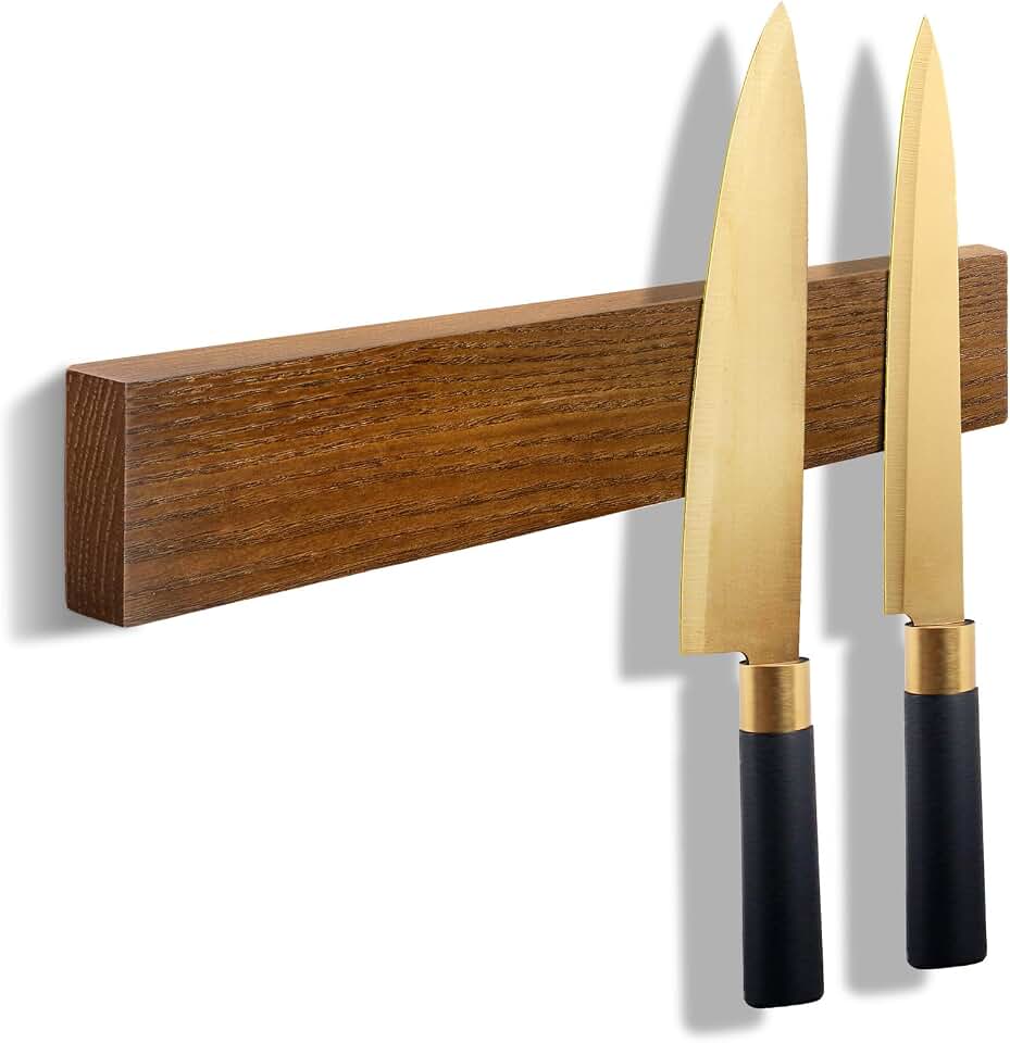 Magnetic Knife Holder Wood, 10" Knife Magnetic Strip No Drill Adhesive Knife Magnet Block, Wooden Magnetic Knife Holder for Wall Mount Fridge Refrigerator Kitchen Knife Bar Utensils Tools Organizer