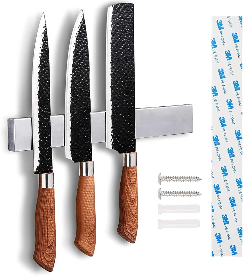 8 Inch Magnetic Knife Holder for Wall No Drill Stainless Steel | Magnet Knife Strip with 3M Type Knife Bar Rack for Kitchen Utensil Tool Storage Art Supply Essentials