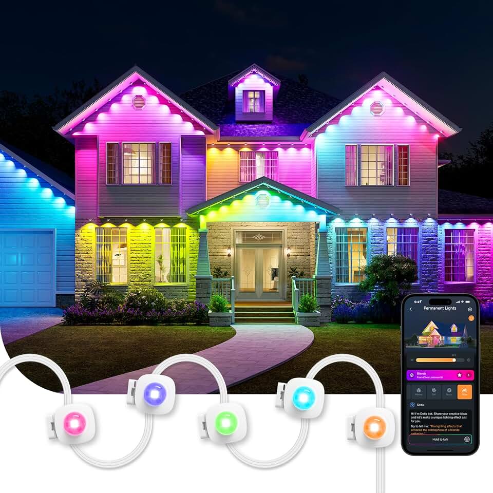 Linkind Permanent Outdoor Lights HP5, 100ft Smart Outdoor Lights for House | AI Dotis, RGBTW LED Outdoor Lights,85 Scenes Modes, IP67 Waterproof, Works with Alexa,Google Assistant