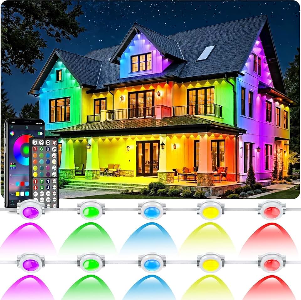 RCUICA 500FT Permanent Outdoor Lights Waterproof with Smart App Control Remote,DIY Scene Modes,Music Sync hronization,Eaves Lights for Garden Decor,Deck,Christmas (500FT)