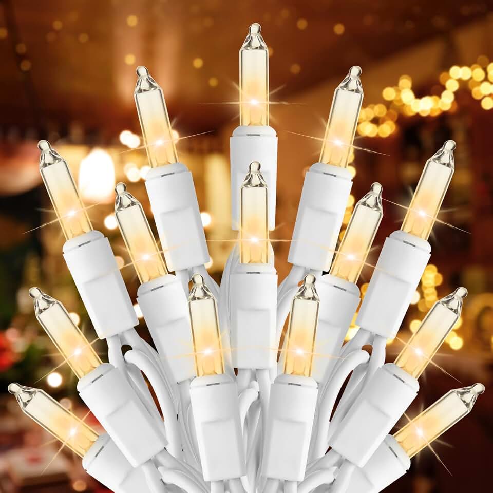Brightown Christmas Lights Outdoor 100 Count 20Ft String Lights for Indoor | Clear Incandescent Bulb Mini Fairy Lights, Waterproof &amp; Connectable for Xmas Decorations, Christmas Tree Garland, White Wire ClimatePartner certified