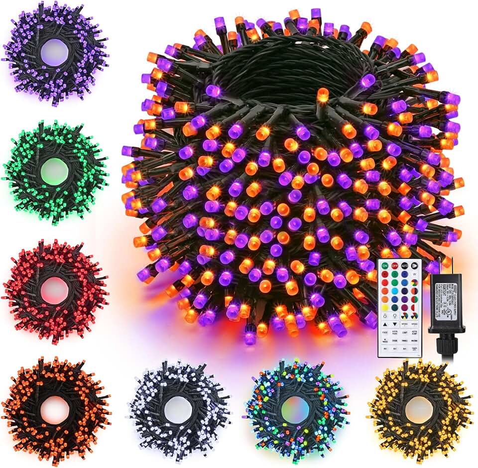 Toodour Halloween Lights RGB String Light, 131ft 350LED Orange Purple Light | Remote &amp; Timer, Waterproof, Color Changing Twinkle Tree Lights for Home Porch Party Holiday Indoor Outdoor Halloween Decor Global Recycled Standard