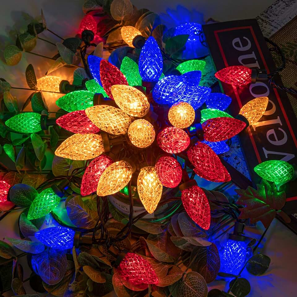 AWQ 100LED 81FT C9 Christmas String Lights Plug in Fairy Twinkle Multicolor | Christmas Lights Outdoor 8 Modes Timer Function Waterproof Extendable for Indoor Outdoor Wedding Party Christmas Decoration