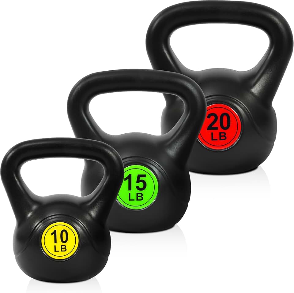 HULKFIT Kettlebell Sets Wide Grip 3 or 4 Piece Kettlebells Exercise Fitness Weight Set, 30-50LB Set, Black