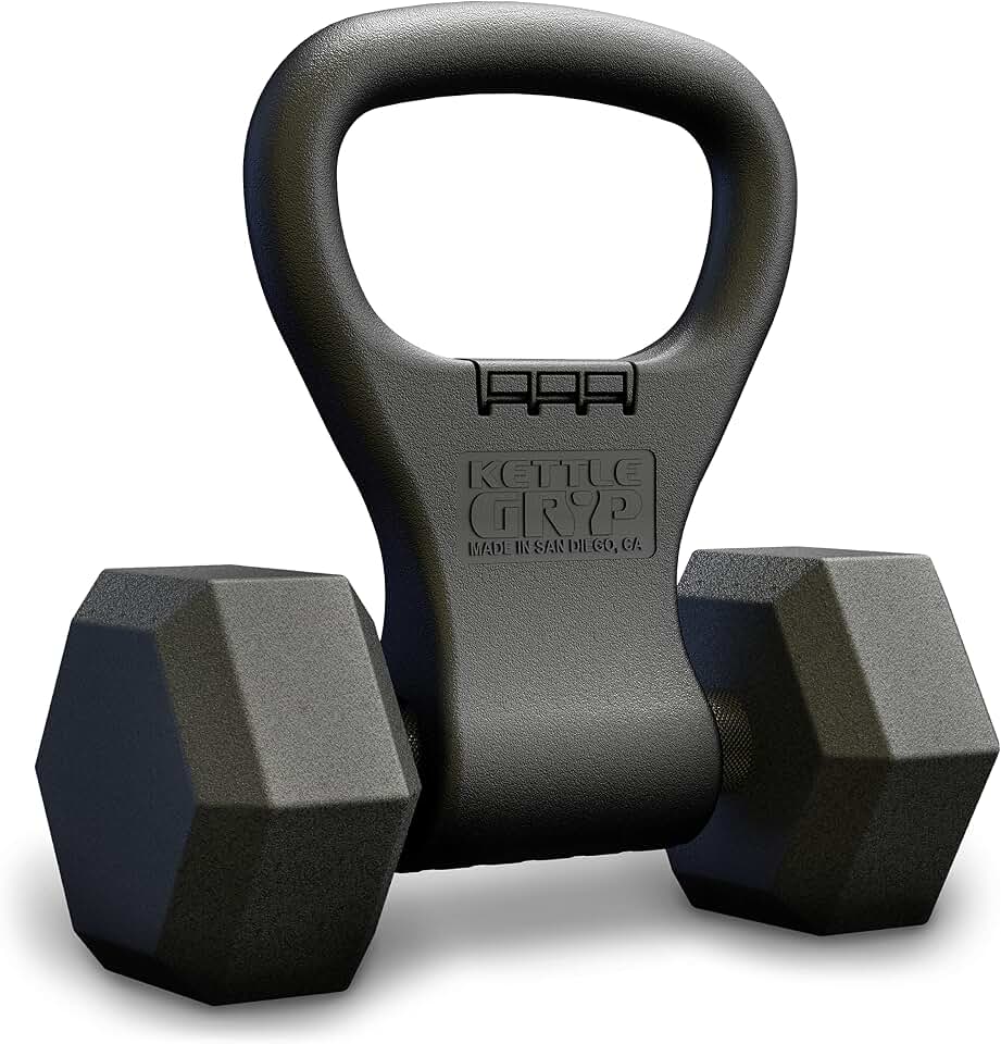 Kettle Gryp Dumbbell to Kettlebell Grip Converter Handle Made in USA, Black | Shark Tank Featured, the Original Adapter Attachment for Strength Training, Patented Design Securely Holds Weights up to 55lb