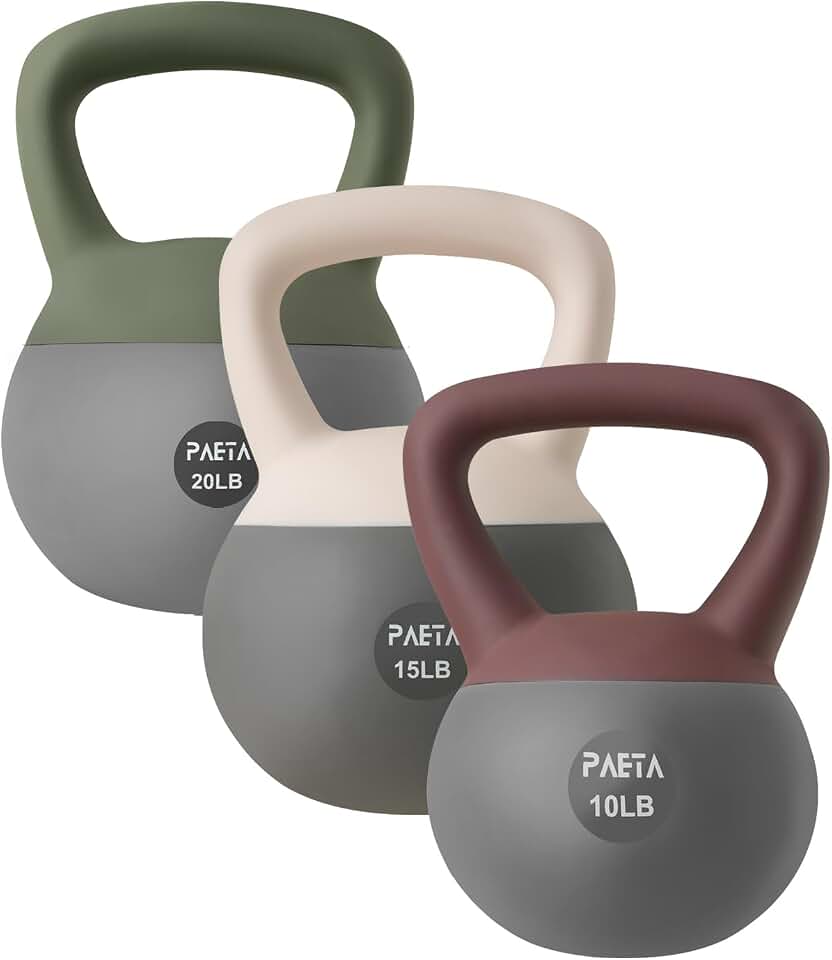 PAETA Soft Kettlebell for Home Fitness – Anti-Slip Grip &amp; Wide Handle Design,Soft Kettlebell Set, Gentle Floor-Friendly Impact – 10lbs, 15lbs, 20lbs, for Home Functional Training