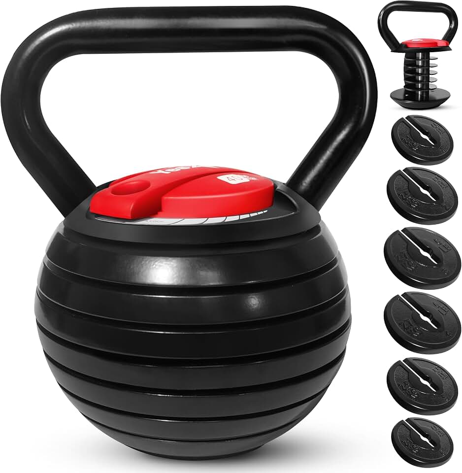 Yes4All Adjustable Kettlebell Set, 20–40 LB Weight Set, Solid Cast Iron Handle with Spacer Disks &amp; Secure Lock, Space-Saving Kettlebell for Home Gym Strength Training, Black