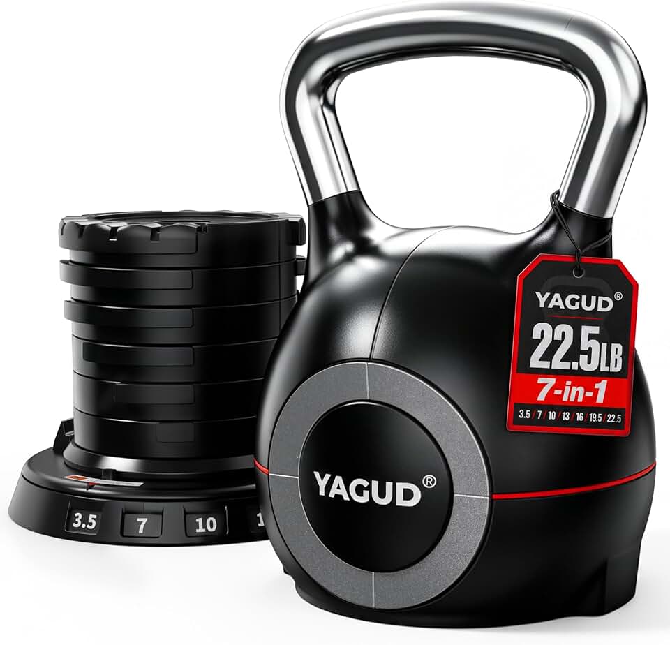 Yagud Adjustable Kettlebell, 22.5lbs/44lbs Kettlebell Set with 7 Levels | Quick-Change Weights, Strength Training Equipment for Men/Women, Swings &amp; Full-Body Workouts, Ergonomic Handle, for Home Gym