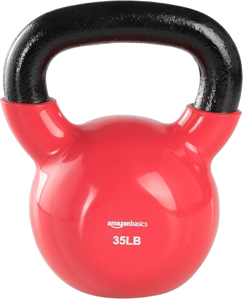 Amazon Basics Vinyl Kettlebell for Strength Training and Workout, 35 Pounds, Textured Handle, Red