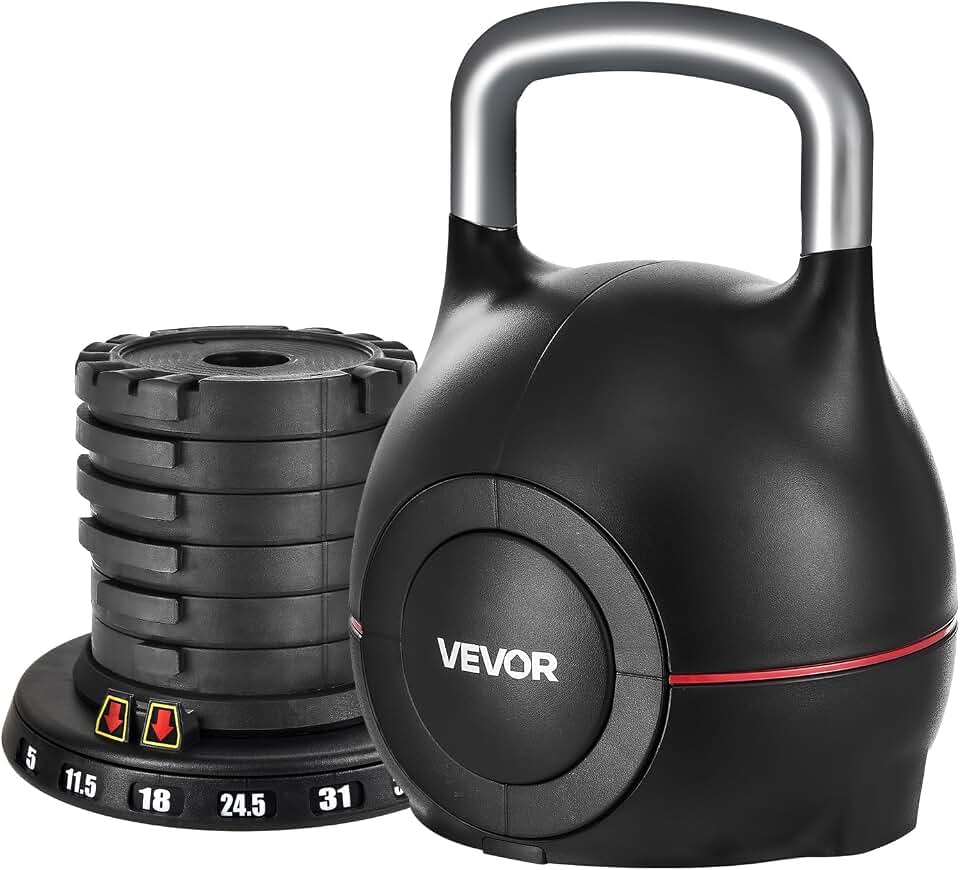 VEVOR Kettlebell, Adjustable Kettlebell with 7 Weight Levels, Die-Cast Aluminum and ABS Material, for Grip Strength Training, Full-body Workout &amp; Cross-Training
