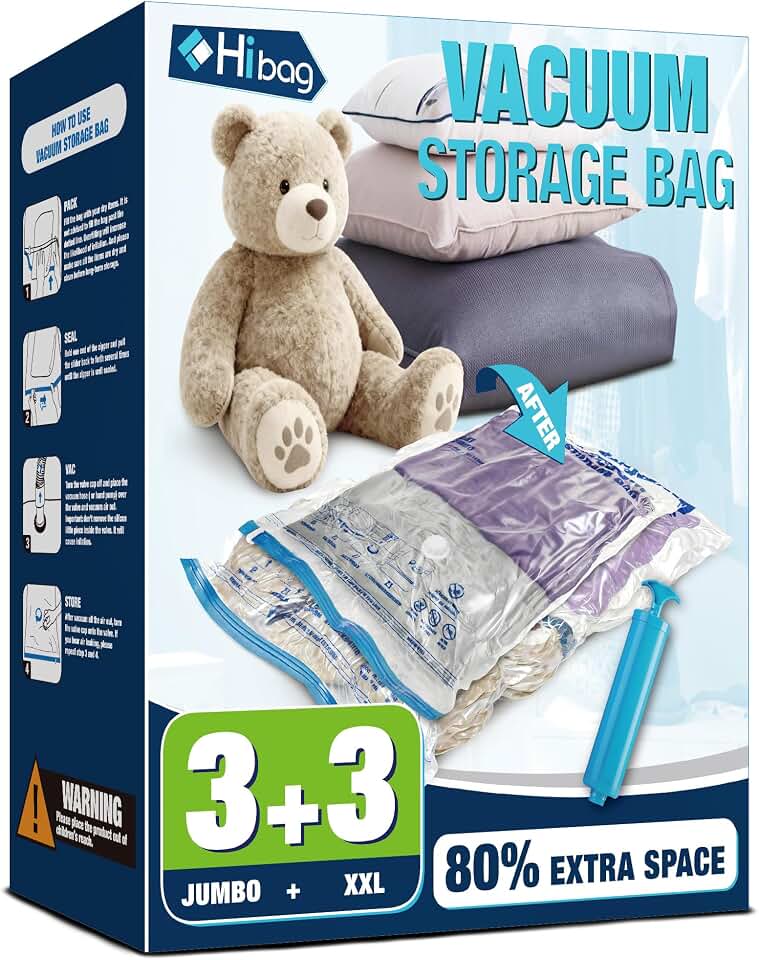Vacuum Storage Bags Jumbo and XXL, Extra Large Vacuum Seal Bags for Bedding Blankets Comforters Clothing (3J+3XXL)