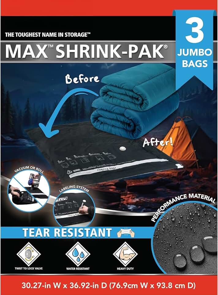 Shrink-Pak Vacuum Seal Storage Bags for Clothing, Travel, Bedding | Tear &amp; Water Resistant, Dual-Valve Space Saver Compression Bags, Pump Included - Jumbo (30x36 Inch), 3-Pack