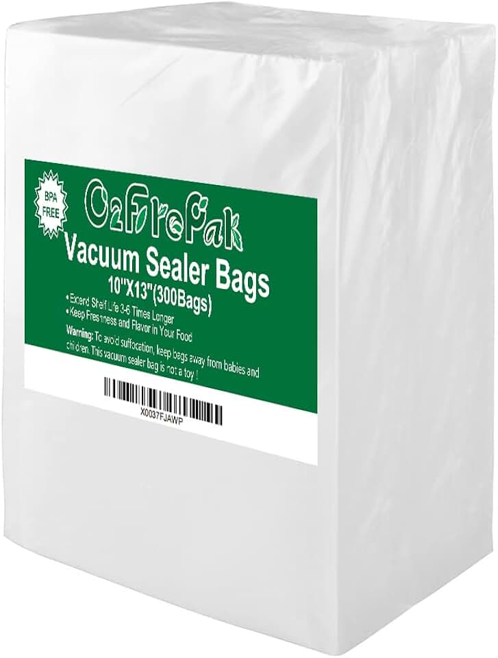 O2frepak Plus Quart 10"x13" Vacuum Sealer Bags 300ct for Food Storage | BPA-Free PreCut Food Grade,Commercial Grade,Heavy Duty Vacuum Food Freezer Bags,Suitable for Sous Vide Vacuum Sealer