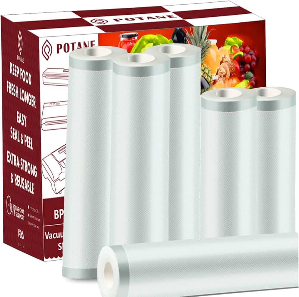 POTANE 6 Pack 11"x20'(3Rolls) and 8"x20' (3Rolls)Thickened Vacuum Sealer Bags , Smell-Proof, Puncture Prevention, Heavy duty for POTANE, Food Saver, Great for Vacuum storage,Meal Prep or Sous Vide Global Recycled Standard