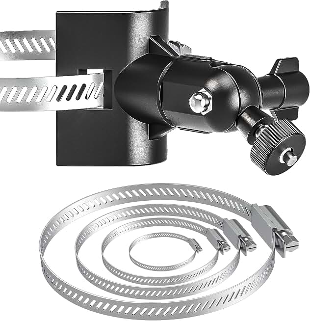 Universal Adjustable Stainless Mount Bracket Outdoor Security Camera 360 Degree Hoop Hose Clamp Pipe Poles Mount No-Drill Holes Compatible with Reolink/Nest/Arlo/Eufy/Wyze and Other Camera (Black)