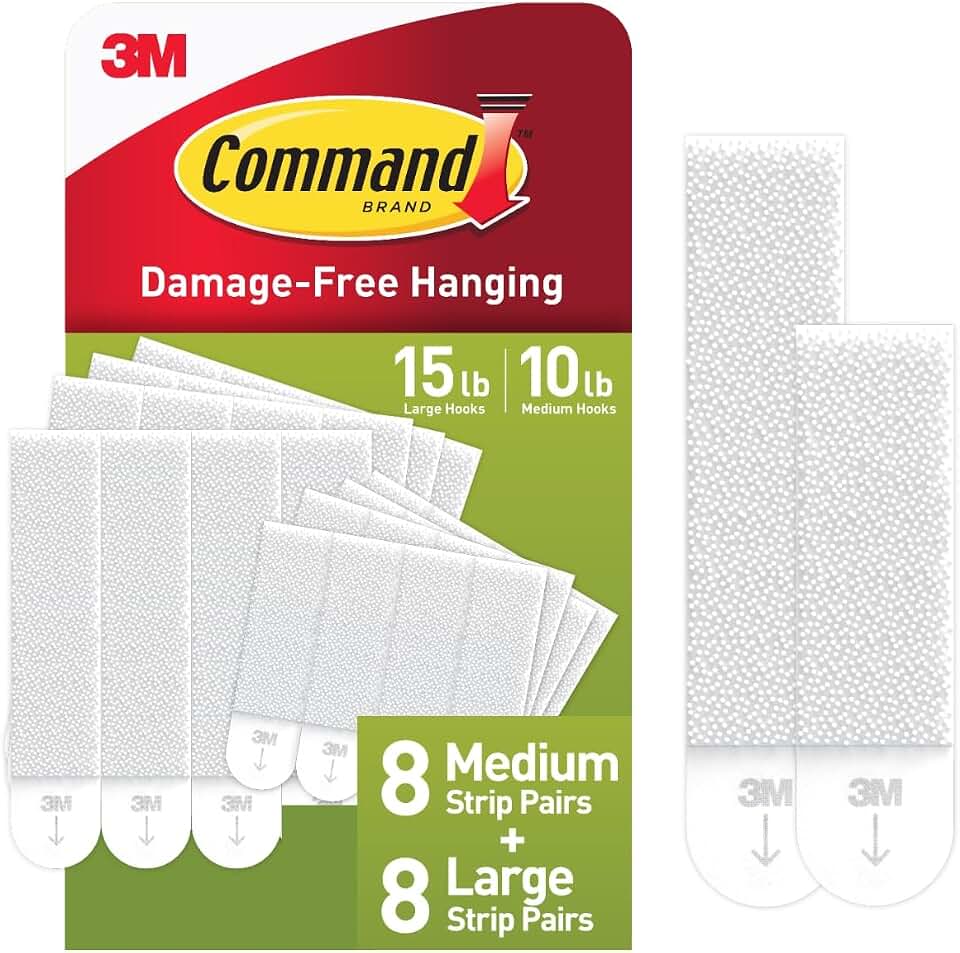 Command 15 &amp; 10 lb Assorted Picture Hanging Strips, 16 Pairs (32 Strips) | White Picture Hanging Strips, Damage-Free Wall Hangers for Frames, No Tools Required, Ideal for Decorating Apartments, Dorms