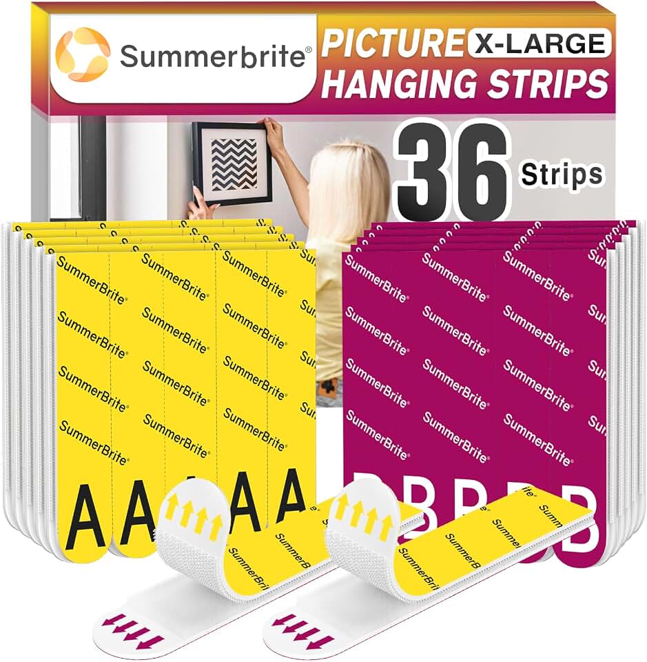 Summerbrite Picture Hanging Strips Heavy Duty XL 18 Pairs | Damage Free Hanging Picture Hangers, Removable Hook and Loop Wall Strips, Frame Stickers No Nails for Home Decor Wall Posters
