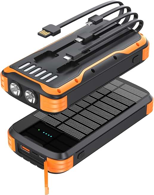 MINRISE Solar Power Bank 40000mAh, Portable Charger PD 20W Fast Charging | Built in 4 Cables and USB-C in/Output,External Battery Pack with Flashlights,for All Cell Phones,for iPad,Camping Essentials