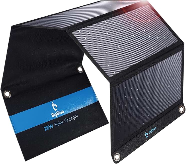 BigBlue 28W High-Efficiency Solar Panel Charger with Dual USB-C and USB-A | Solar Phone Charger for Camping, Backpacking, Folding Solar Panels for iPhone, iPad, Samsung Galaxy, Power Bank, GPS etc