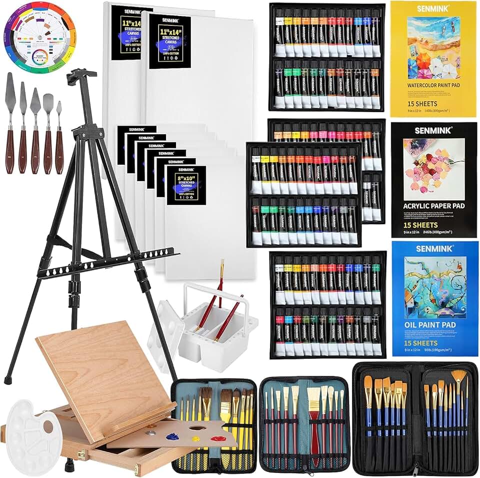 149Pcs Deluxe Artist Painting Set with Aluminum and Beech Wood Easel, 48 Colors Acrylic &amp; Oil Paints, 24 Colors Watercolor Paints, Art Paint Supplies for Artists, Beginner &amp; Adults