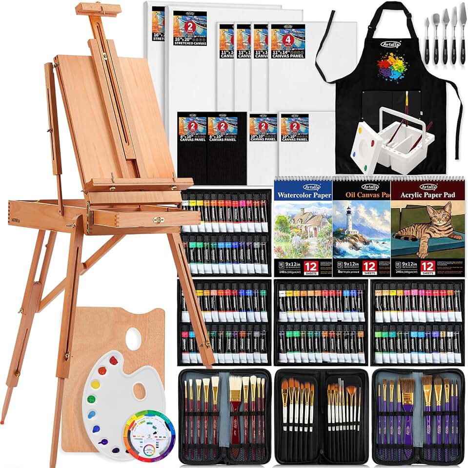 188Pcs All-in-One Art Painting Kit with French Easel, 96 Acrylic, Watercolor &amp; Oil Paint Set, Complete Art Supplies Painting Set for Adults, Artists, Beginners