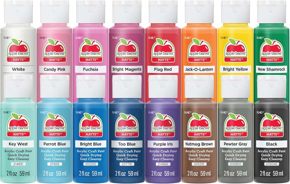 Apple Barrel, Vibrant Spectrum Collection Acrylic Craft Paint, Promoabiii, each, 16 assorted matte colors, 2 Fl Oz, 16 Count