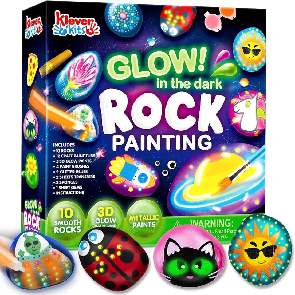 Rock Painting Kit- Glow in The Dark Rock Kit, Arts and Crafts for Kids Ages 6-12, Art Supplies Toy, Kids Craft Paint Kits, Arts &amp; Crafts for Boys Girls Birthday Party Gift Toy