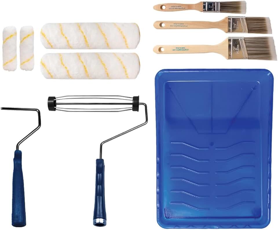 Pro Grade Paint Roller Kit, Paint Brushes, 4" &amp; 9" Roller Covers for Walls | 10-piece set includes 2 frames &amp; tray | Interior &amp; exterior | Ceilings &amp; trim | Smooth to semi-rough surfaces