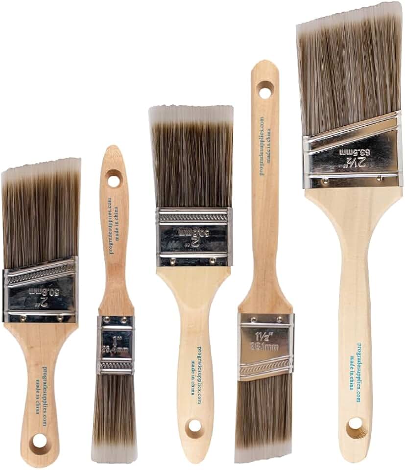 Pro Grade Paint Brushes, Paint Brush Set for Walls, Trim &amp; Stain, 5-Piece | Interior &amp; exterior | Cabinets, doors, furniture, decks | For latex &amp; oil-based | Synthetic bristles, Softwood handles