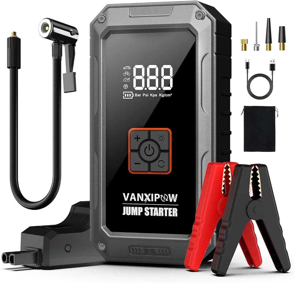 M1 7000A Car Battery Jump Starter with Air Compressor 150PSI (9.0 L Gas/8.0L Diesel), Portable Car Jump Starter Power Pack, Battery Charger 12V Jump Box with LED Light, Large LED Display, Power Bank