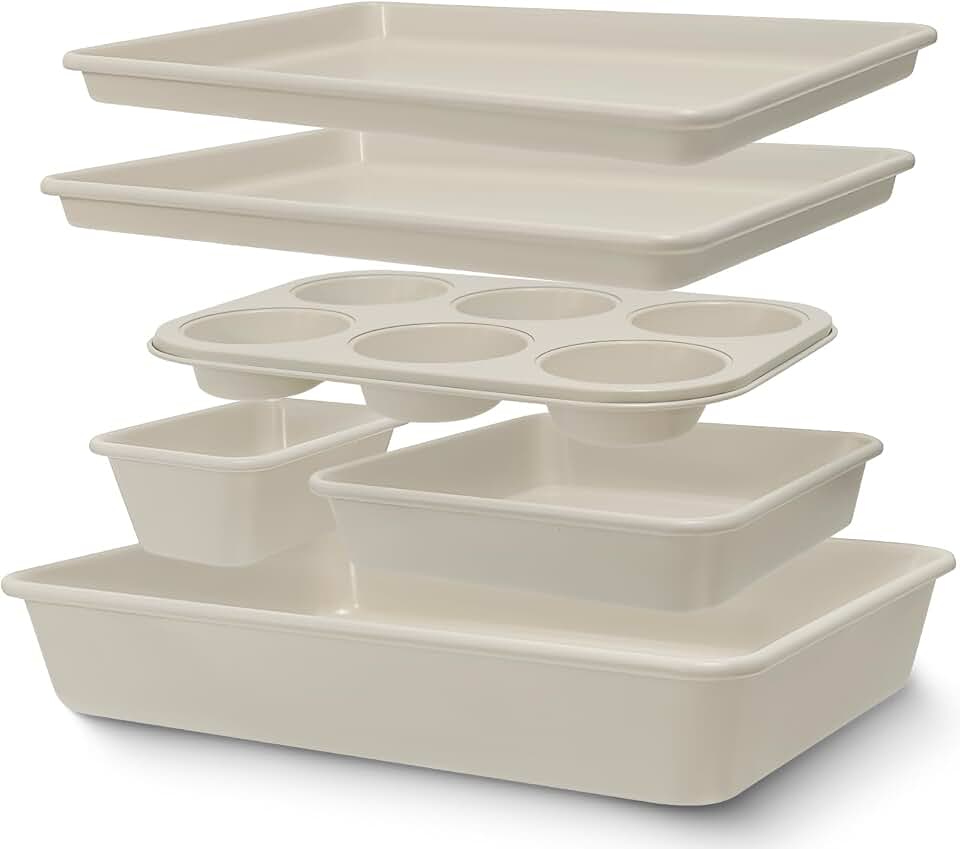 Baking Pans Set, Nonstick Bakeware Sets, Oven Pans for Cooking, AIVIKI 6 Pieces Baking Set Featuring Cookie Sheet, Deep Roaster Pan, Square Pan, Loaf Pan, Muffin Pan, Carbon Steel Baking Set