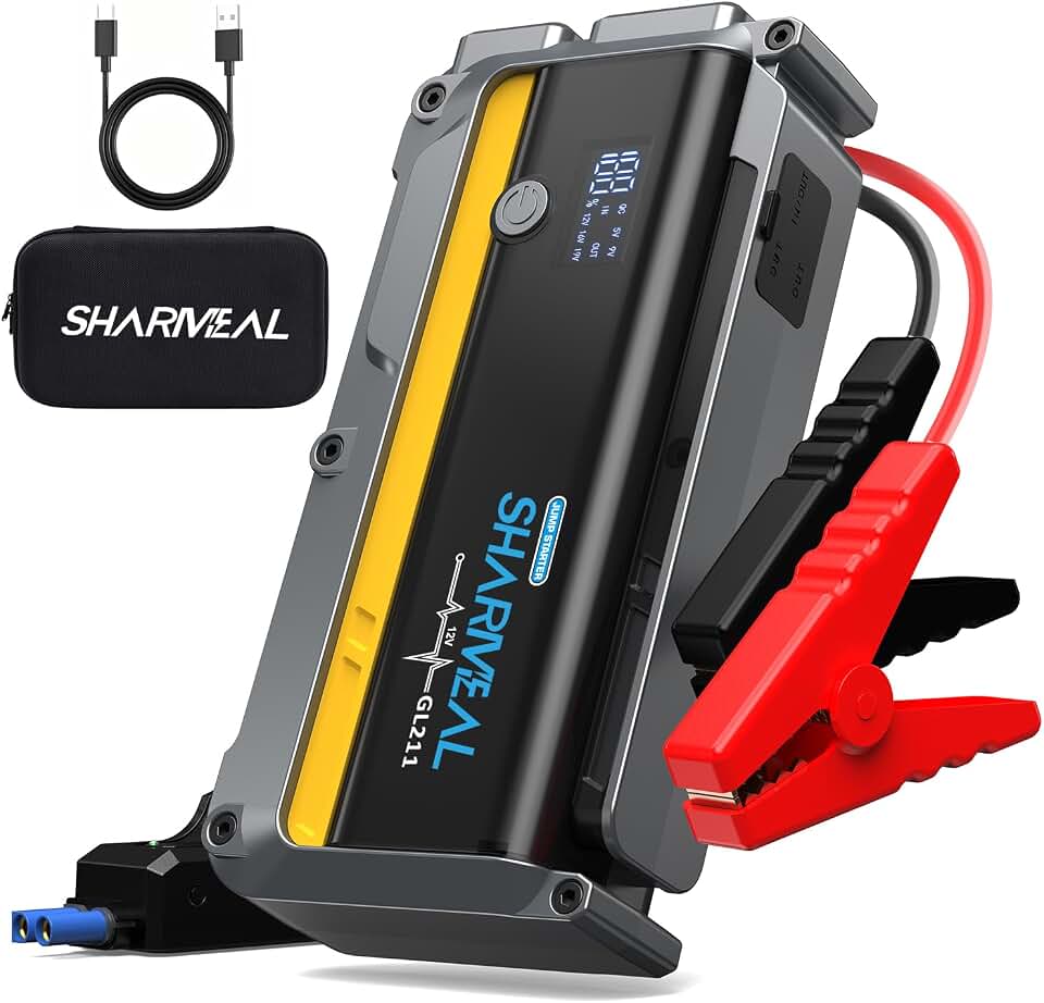 Sharmeal Jump Starter, 7000A Battery Jumper Starter Portable (All Gas/12.0L Diesel), 12V Jump Box Car Battery Jump Starter with Smart Jumper Cables, LED Light
