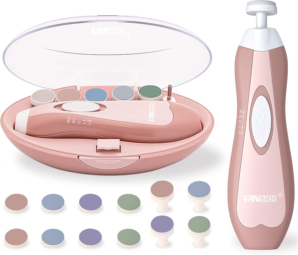 Fansidi Baby Nail Trimmer Electric, Easy &amp; Safe Nail File for Newborn to Toddler, Whisper-Quiet Nighttime Use, Precise 4-Stage Grinding Heads, LED Light, 18-Pcs Kit, Blush Petal Pink, Baby Shower Gift