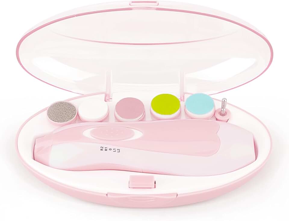 Baby Nail File Clippers Electric: Baby Nail Trimmer Electric Kit Fingernails Toes Care Manicure 6-in-1 Set with LED Light Safe for Newborn Kids and Adult Pink