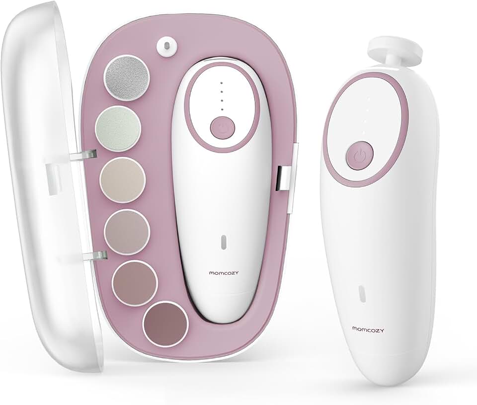 Momcozy Baby Nail File Electric, Gentle Baby Nail Trimmer with Night Light | 3500 Lowest RPM Safe Nail Trimmer, 7 Grinding Pads Replacement, Suitable for Whole Family, Newborn Essentials Must-haves,Pink