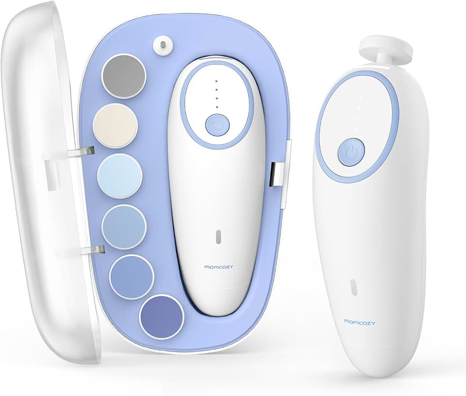 Momcozy Baby Nail File Electric, Gentle Night Light Baby Nail Trimmer | Lowest 3500 RPM Safe Baby Nail File,7 Grinding Pads Replacement, Suitable for Whole Family,Newborn Essentials Must-haves,Blue