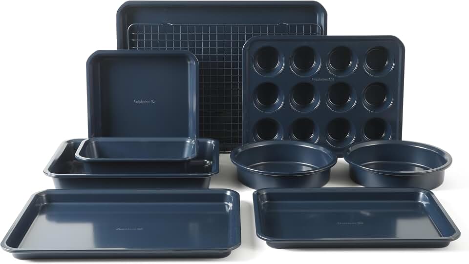 Calphalon Legacy 10-Piece Nonstick Bakeware Set PFOA-Free, Baking Sheet Set, Baking Pans Set, Carbon Steel Bakeware Pans Collection, High-Heat Oven Safe, for Cookies, Cakes, and Muffins -Navy Blue