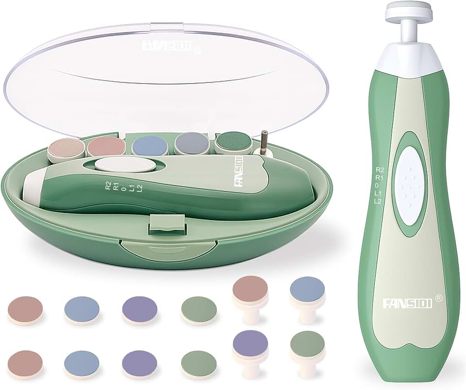 Fansidi Baby Nail Trimmer Electric, Easy &amp; Safe Nail File for Newborn to Toddler, Whisper-Quiet Nighttime Use, Precise 4-Stage Grinding Heads, LED Light, 18-Piece Kit, Forest Green, Baby Shower Gift