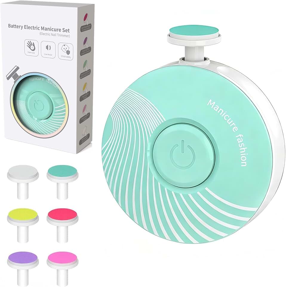 Baby Nail File Electric, Easy &amp; Safe Baby Nail Trimmer | Whisper-Quiet Baby Nail Clipper, 6 Grinding Heads, Suitable for Whole Family, Newborn Essentials Must-haves, Mint Green