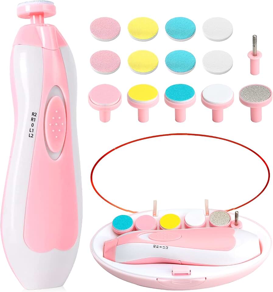 Qunlions life Baby Nail Trimmer Electric-6 in 1 Baby Nail File Clippers Infant Grooming Kit Manicure Set for Toddler or Adults, Pink