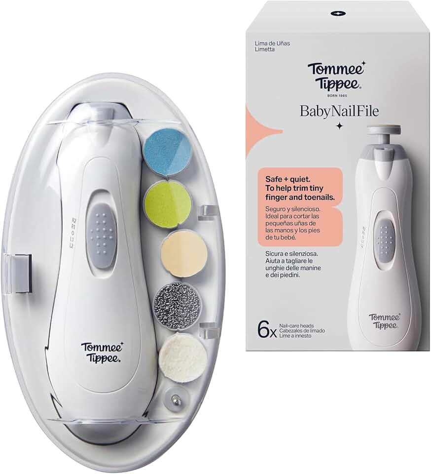 Tommee Tippee Electric Baby Nail File &amp; Clipper, Battery-Powered | Six Filing Heads, LED Light, Adjustable Speed &amp; Direction, For the Entire Family