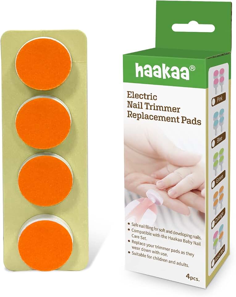 haakaa Electric Nail File Replacement Pads, Suitable for 12+Months, Orange | Compatible With All Haakaa Nail Trimmers, 4 Refill Pads With Premium Sandpaper for Safe, Gentle Baby Nail Filing
