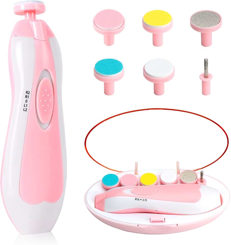 Qunlions life Baby Nail Trimmer File with Light - Safe Electric Nail Clippers Kit for Newborn Infant Toddler Kids Toes and Fingernails - Care, Polish and Trim - Battery Operated (AA), Pink