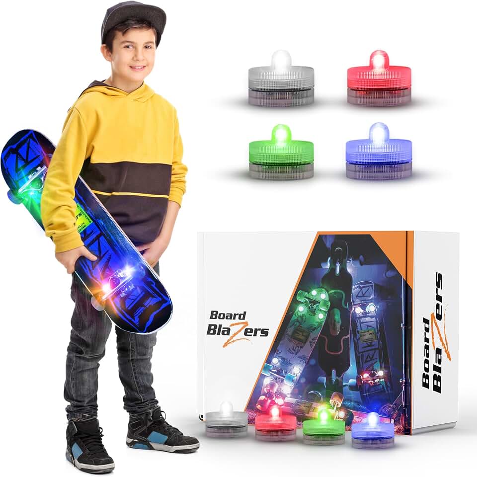 Board Blazers Underglow Skateboard Lights, Color Changing Weatherproof LED | Under-Deck Peel-and-Stick Install, Fits Longboards and Scooters, Glows for Night Riding, Gift for Skaters