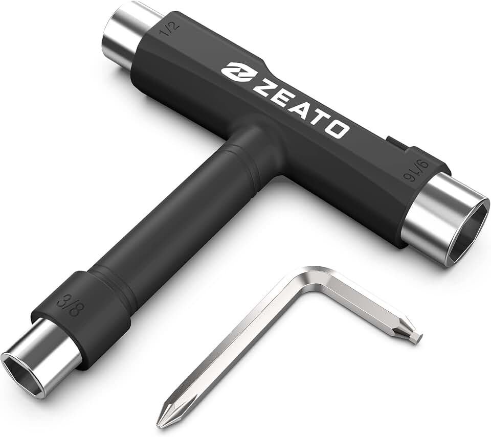 All-in-One Skate Tools Multi-Function Portable Skateboard T Tool Accessory with T-Type Allen Key and L-Type Phillips Head Wrench Screwdriver