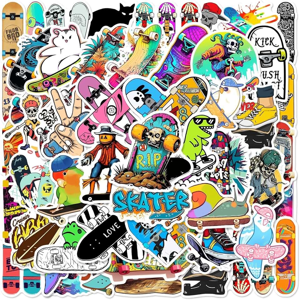 Skateboard Stickers |50Pcs Skateboarding Waterproof Vinyl Decals for Water Bottles Laptop Luggage Cup Computer Mobile Phone Suitcase Teens Boys Girls(Multiple Colors-B)