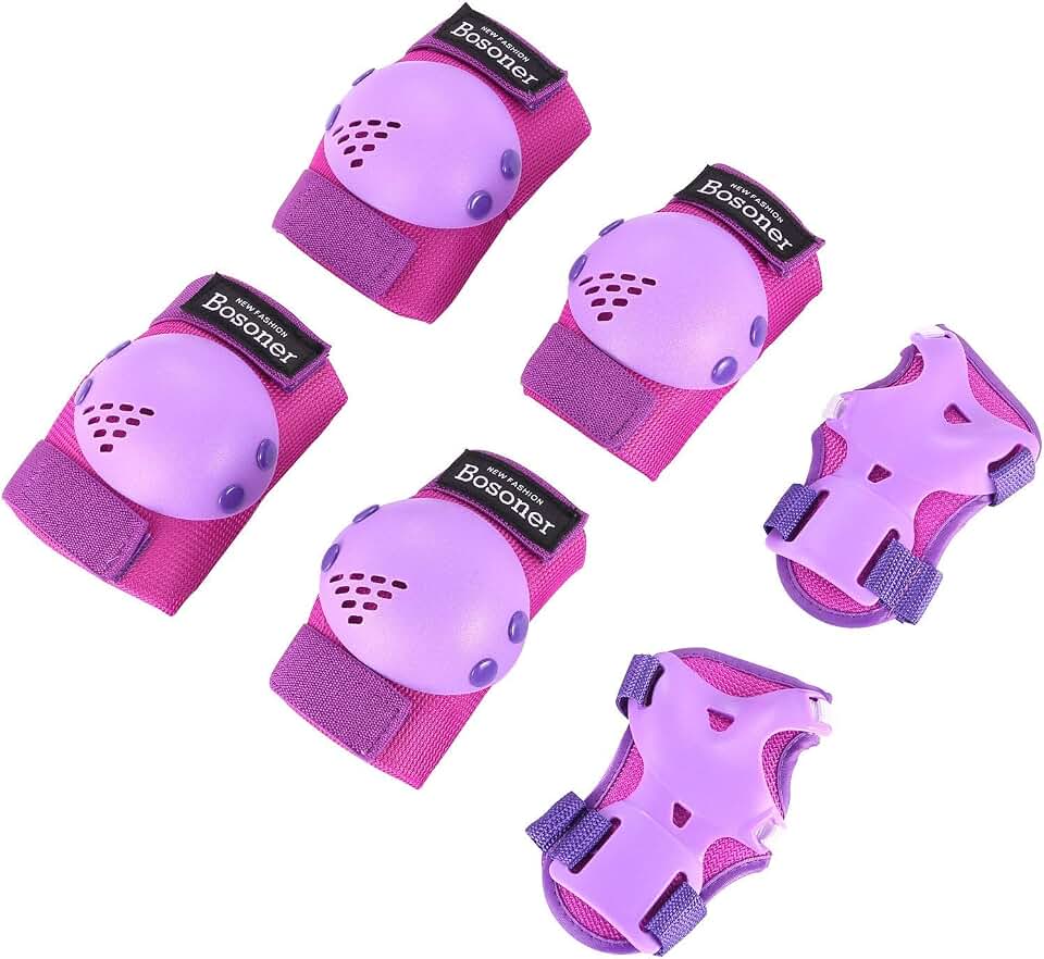 BOSONER Kids/Youth Knee Pads Elbow Pads Wrist Guards Set for 3-15 Years, Child Protective Gear Set for Roller Skates, Cycling, BMX Bike, Skateboard, Inline Skating, Scooter Riding Sports… Global Recycled Standard