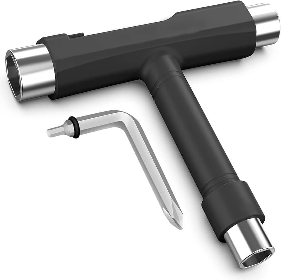 Professional Skate Tools, All-in-One Multi-Function Portable Skateboard T Tool with T-Type Allen Key and L-Type Phillips Head Screwdriver for Adjust Skateboards, Roller Skates, Longboards